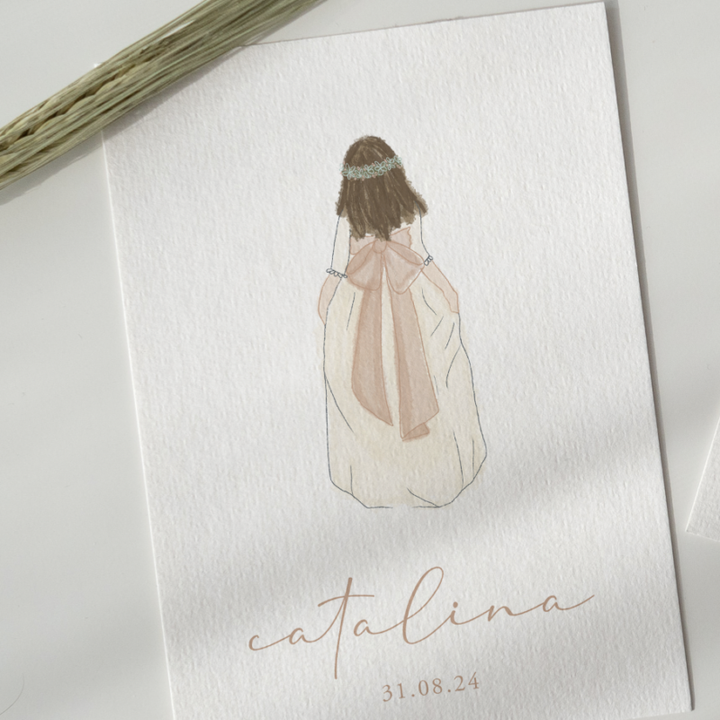 Estampita ilustración niña comunión 2