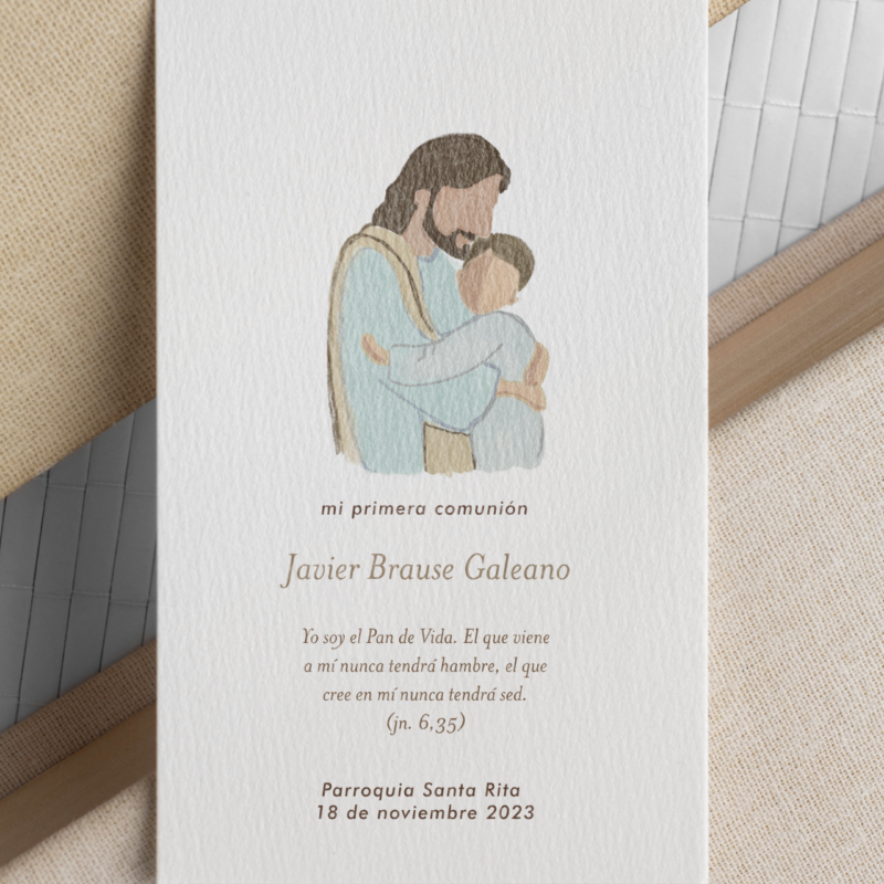 Estampita Jesús abrazo niño
